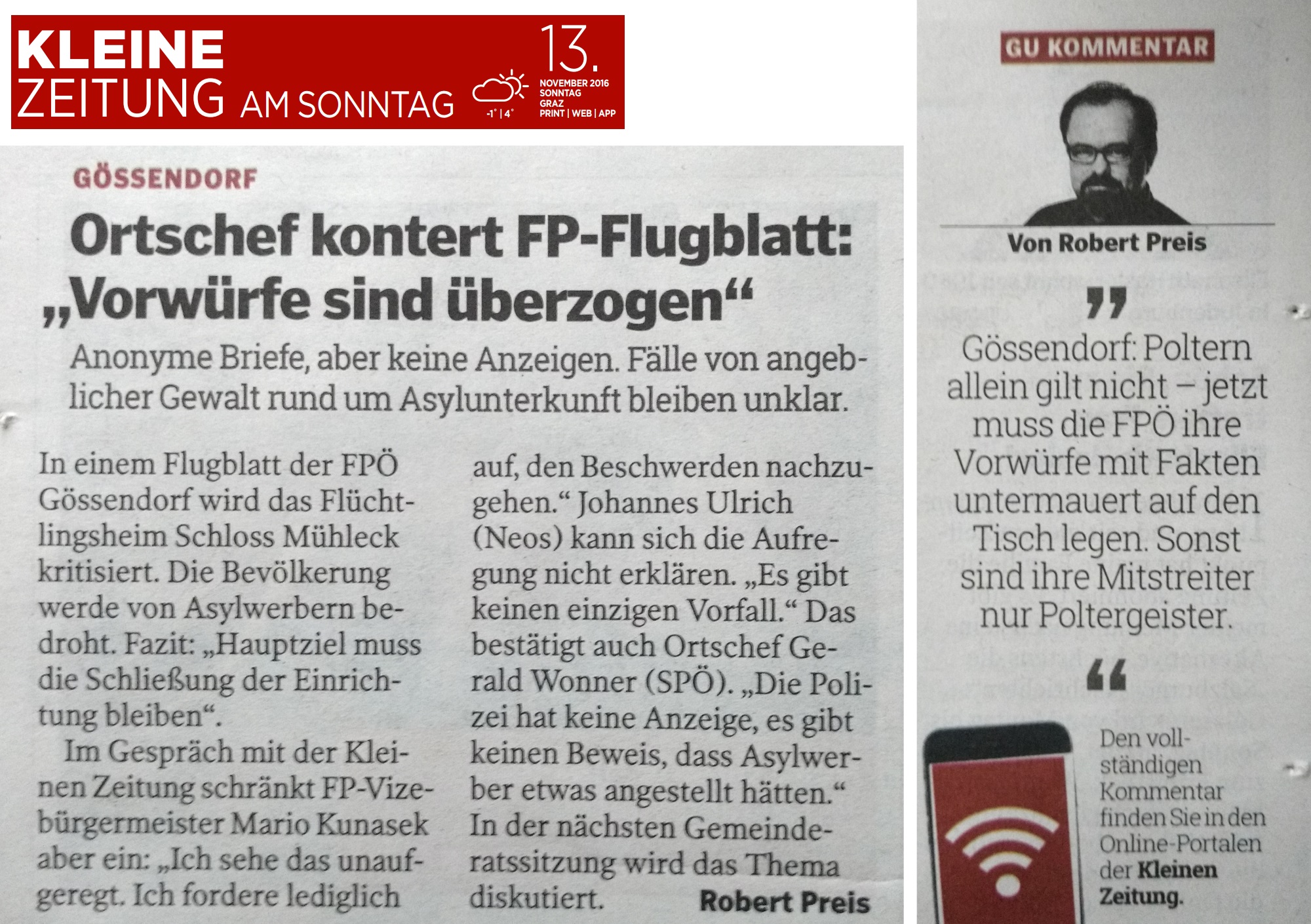 Kleine Zeitung zu den FPÖ Vorwürfen Schloss Mühleck