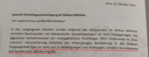 Flüchtlingsunterkunft Schloss Mühleck – „harmlos“ oder Bedrohung des sozialen Friedens (FPÖ)