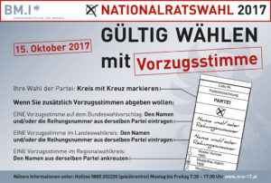 Nationalratswahl 2017 – WÄHLEN GEHEN – VORZUGSSTIMMEN