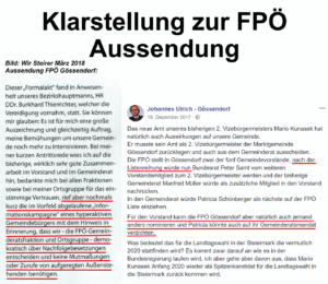 Klarstellung zur FPÖ Aussendung März 2018