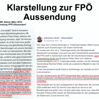 Klarstellung zur FPÖ Aussendung März 2018