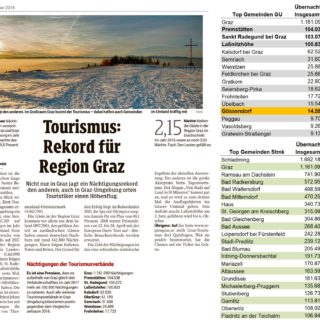 Tourismus Rekordjahr 2017 und Top Gemeinden GU/Stmk