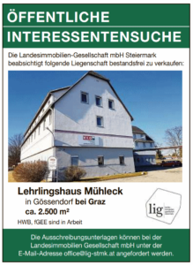 Lehrlingshaus Mühleck steht zum Verkauf