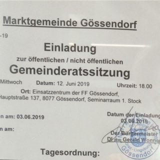 Gemeinderatssitzung Gössendorf – 12. Juni 2019