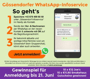 Start Gössendorfer Whatsapp-Infoservice mit Gewinnspiel