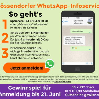 Start Gössendorfer Whatsapp-Infoservice mit Gewinnspiel