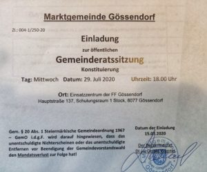 Konstituierende Sitzung des Gemeinderats in Gössendorf – drei bisherige FPÖ Gemeinderäte verzichten