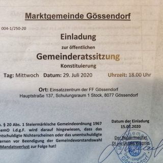 Konstituierende Sitzung des Gemeinderats in Gössendorf – drei bisherige FPÖ Gemeinderäte verzichten