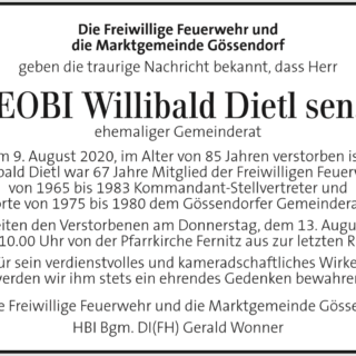 Traueranzeige EOBI Willibald Dietl sen. der FF Gössendorf/MG Gössendorf
