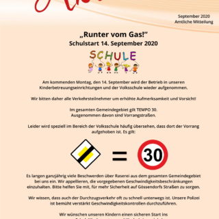 Neue Gössendorfer Gemeindeaussendung 9/10. September 2020