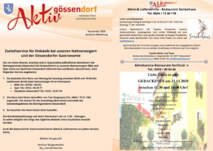 Gemeindeaussendung Gössendorf – Lockdown Service durch Marktgemeinde und Abhol- und Lieferservice Smokehaus/Dorfstubn