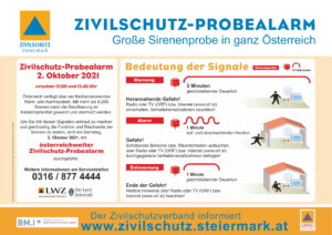 Samstag, 2. Oktober 2021: Zivilschutz-Probealarm in ganz Öster­re­ich