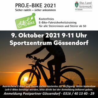 Kostenloses E-Bike Training am 9. Oktober in Gössendorf