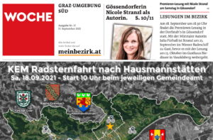 Samstag 18. September, 10-14 Uhr Mobilitätstag mit Radsternfahrt & 18:30 Buchvorstellung Gössendorferin Nicole Stranzl