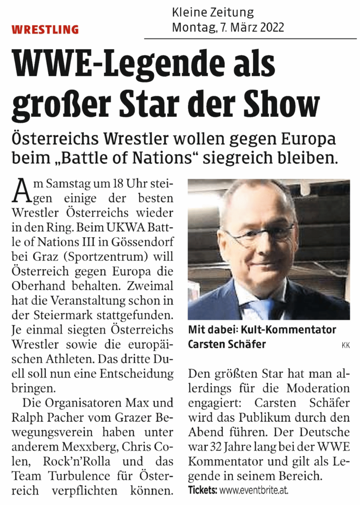 Kleine Zeitung 7. März – Wrestling Event in Gössendorf