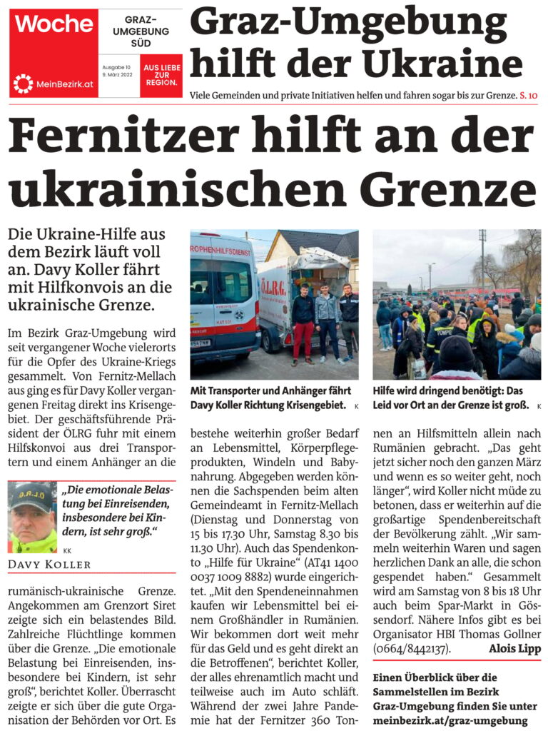 Ukraine-Hilfe in Fernitz und bei der Feuerwehr Thondorf