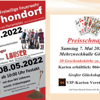 Neue Gemeindeaussendung Gössendorf – Florianifest Thondorf / Preisschnapsen Altherren & Volksbegehren 2-9. Mai