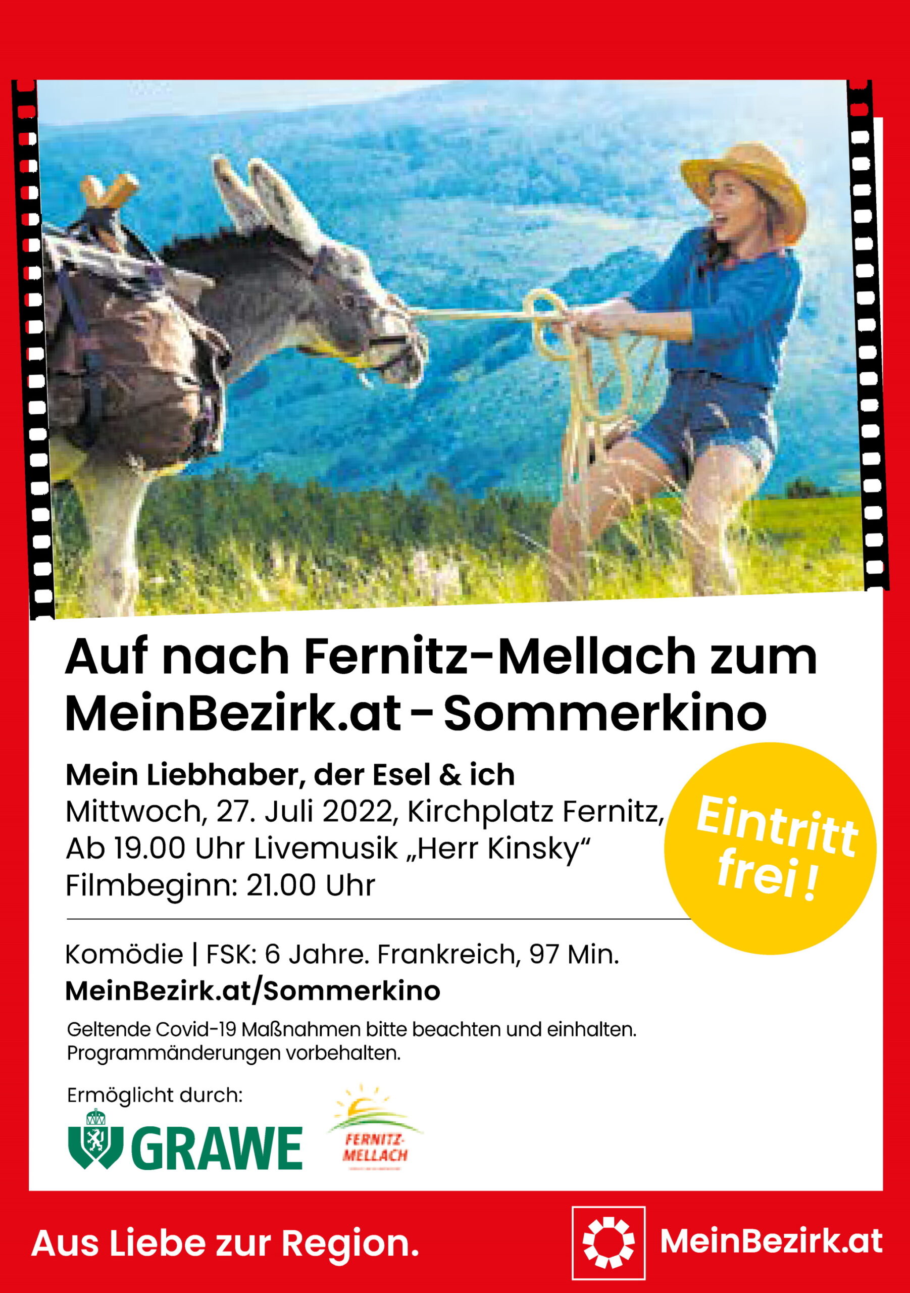 ABGESAGT – Sommerkino Fernitz-Mellach: Mein Liebhaber, der Esel & ich – Livemusik „Herr Kinsky“