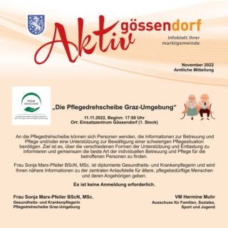 Neue Gemeindeaussendung Infoveranstaltung Pflegedrehscheibe Graz-Umgebung, Theater bei der Feuerwehr, Konzert hafner fanTASTIG und mehr