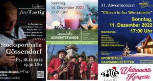 Konzerte November/Dezember 2022 in Gössendorf, Fernitz-Mellach und Graz-Umgebung Süd (Advent- & Weihnachtskonzerte, Jahreskonzerte und weitere)