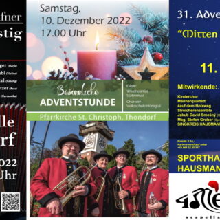 Konzerte November/Dezember 2022 in Gössendorf, Fernitz-Mellach und Graz-Umgebung Süd (Advent- & Weihnachtskonzerte, Jahreskonzerte und weitere)