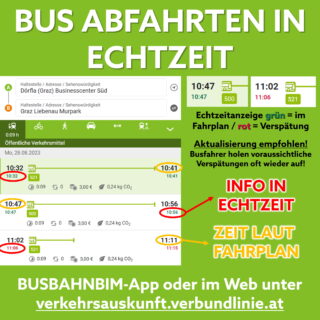 Tarifzonen Gössendorf und Bus Abfahrtzeiten nun mit Echtzeitinfo