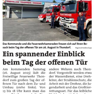 WOCHE Graz-Umgebung Süd 23.08.2023: Gössendorf rüstet auf – Tag der offenen Tür FF Thondorf, Kindergemeinderat und Wehrdienstinfoabend