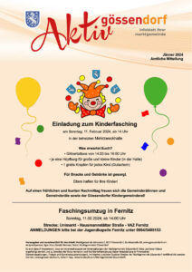 Neue Gössendorfer Gemeindeaussendung: Gemeindeschitag, Kinderfasching, Tag der offenen Tür im Business Center und mehr