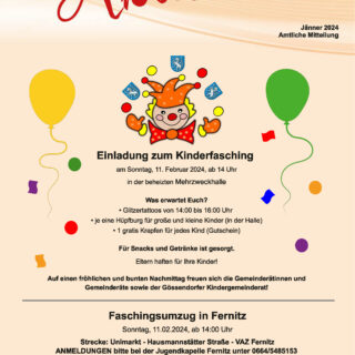 Neue Gössendorfer Gemeindeaussendung: Gemeindeschitag, Kinderfasching, Tag der offenen Tür im Business Center und mehr