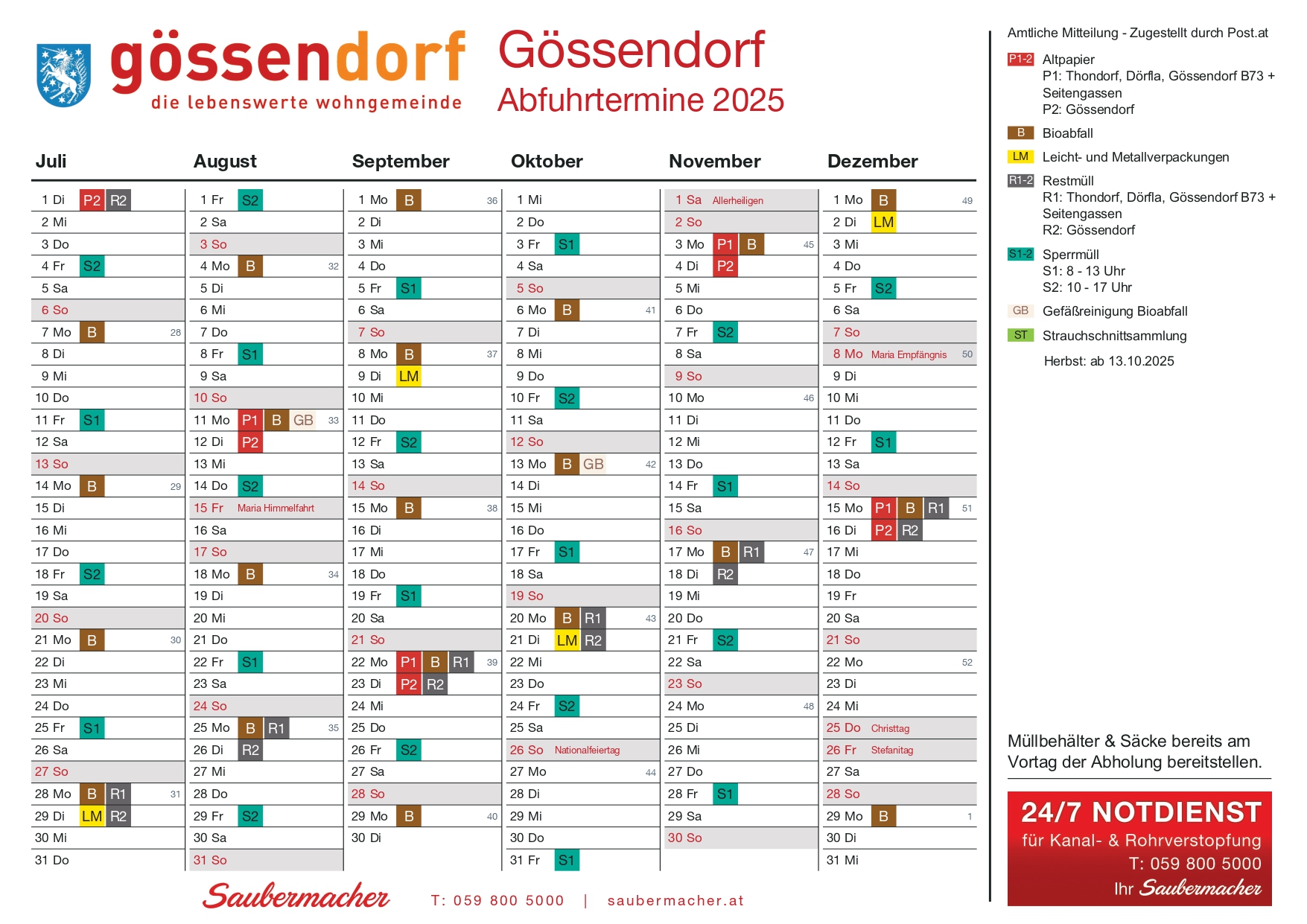 Umweltkalender Gössendorf 2025 Mülltermine für das Jahr 2025 julrich.at