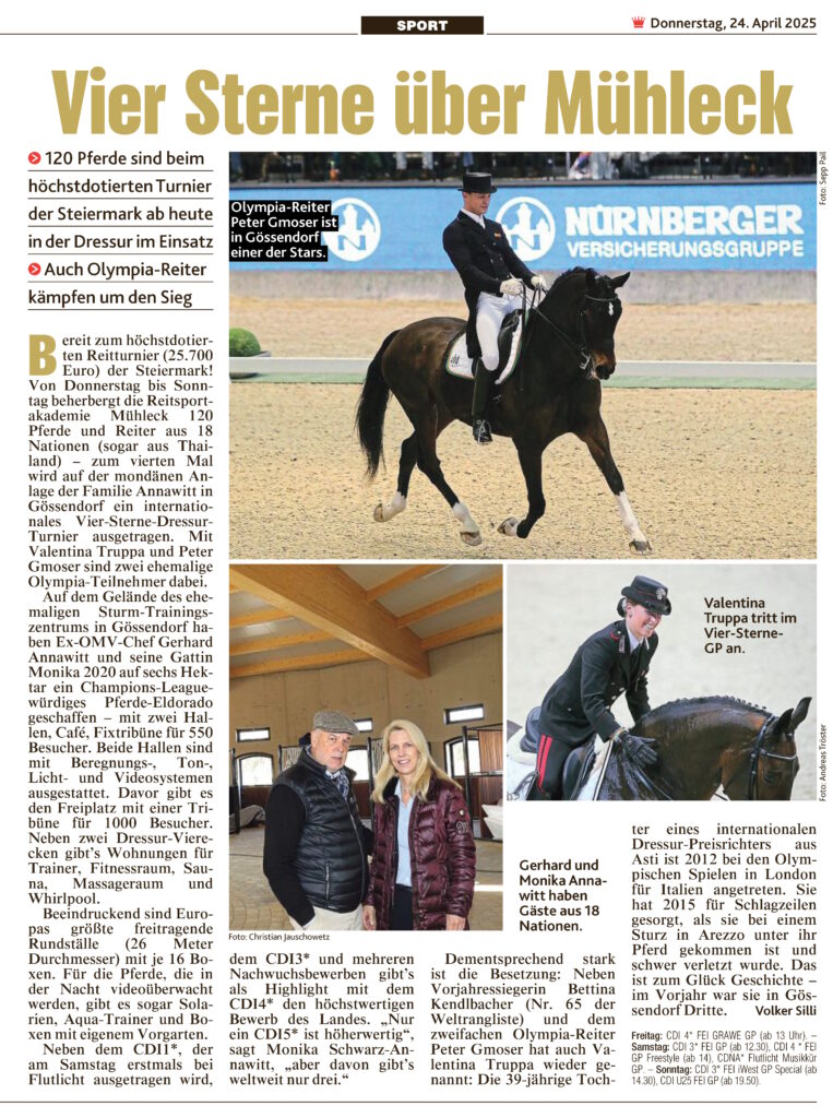Kronen Zeitung 24. April 2025 – Vier-Sterne-Dressur-Turnier in Gössendorf
