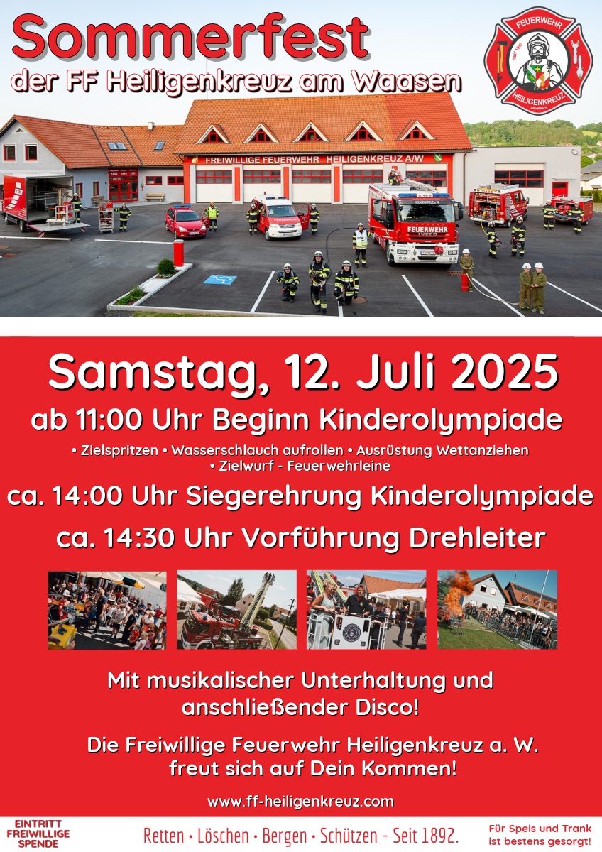 Sommerfest der FF Hlg. Kreuz Am Waasen ab 11 Uhr Sommerfest der FF Hlg. Kreuz Am Waasen ab 11 Uhr