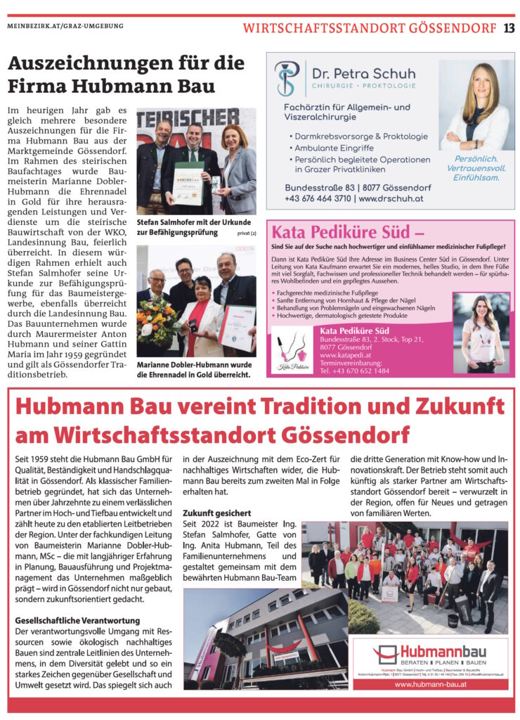Auszeichnungen für die Firma Hubmann Bau