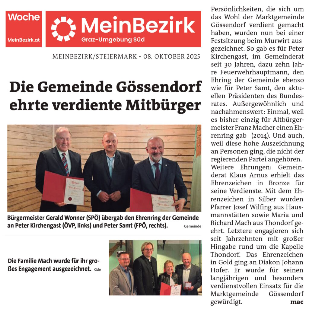 Die Gemeinde Gössendorf ehrte verdiente Mitbürger