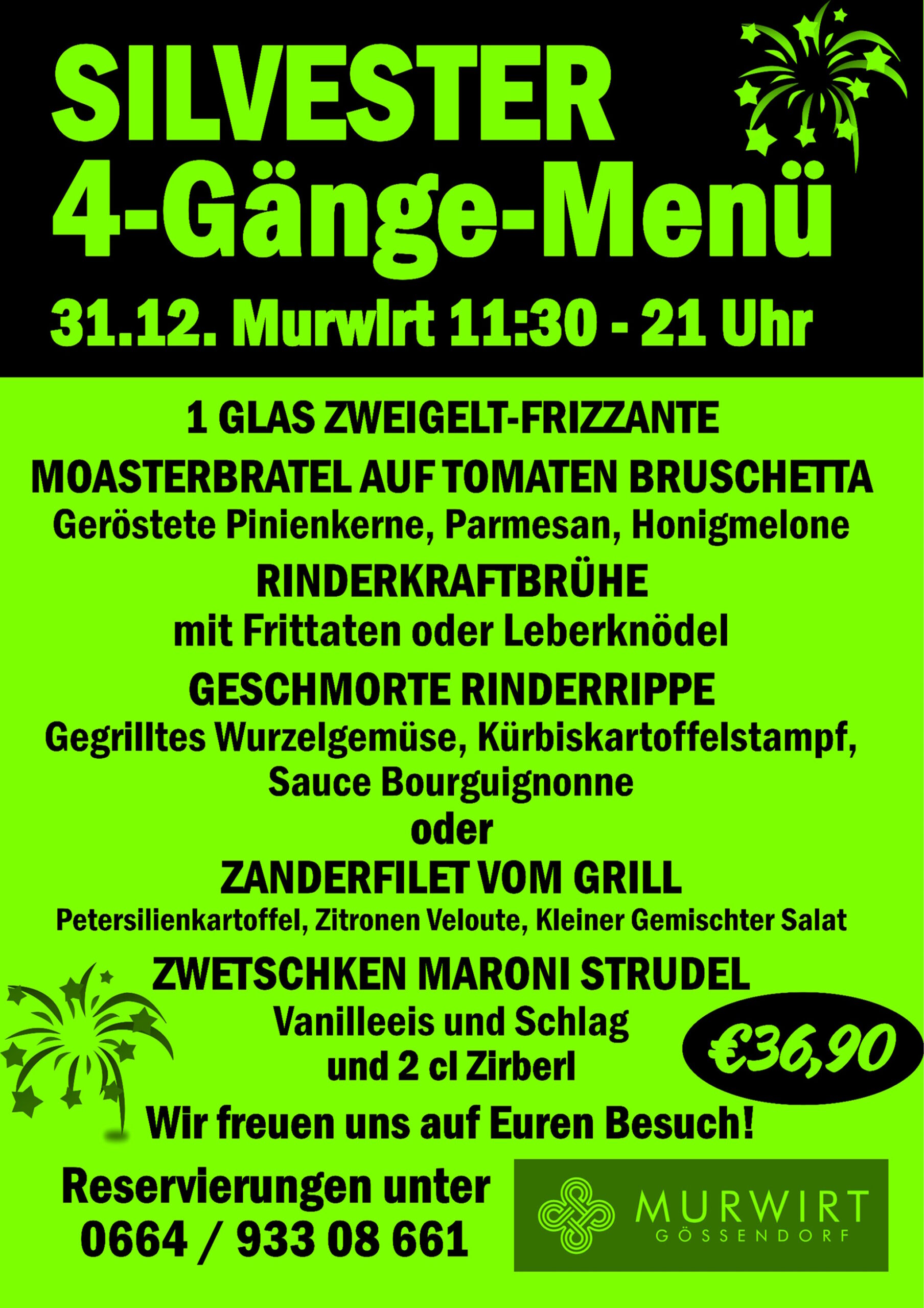 Silvester 4-Gänge-Menü im Murwirt Gössendorf