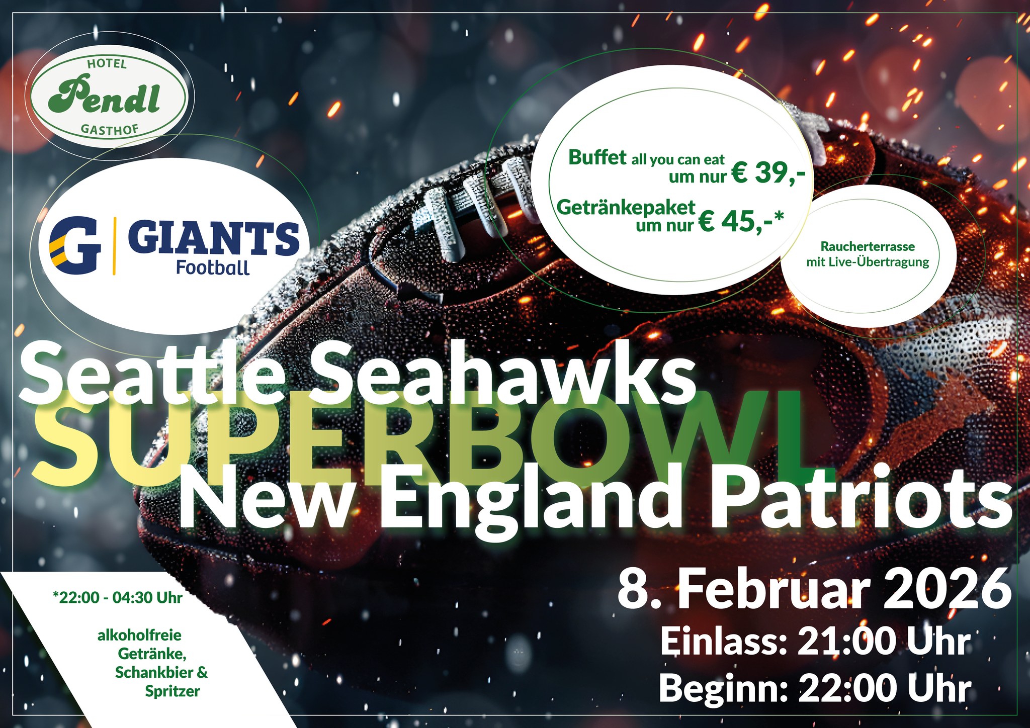 Super Bowl Night 2026 im GH Pendl in Kalsdorf mit Buffet