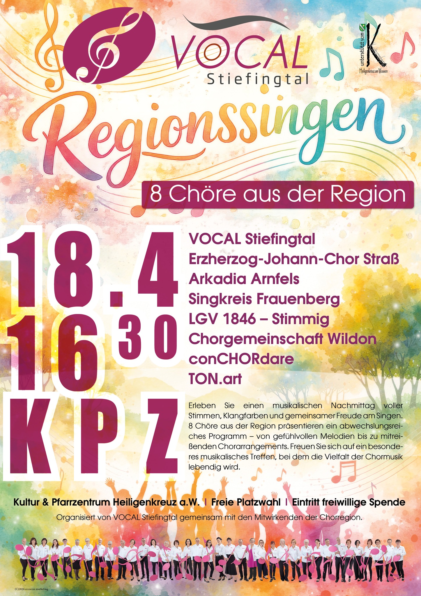 VOCAL Stiefingtal präsentiert das erste Regionssingen in Heiligenkreuz a.W. – 8 Chöre