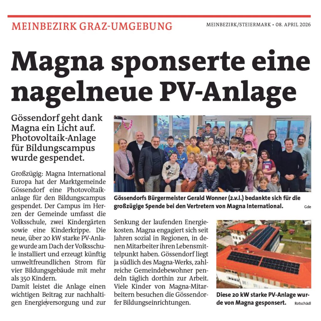 Magna sponsert PV-Anlage für Bildungscampus Gössendorf