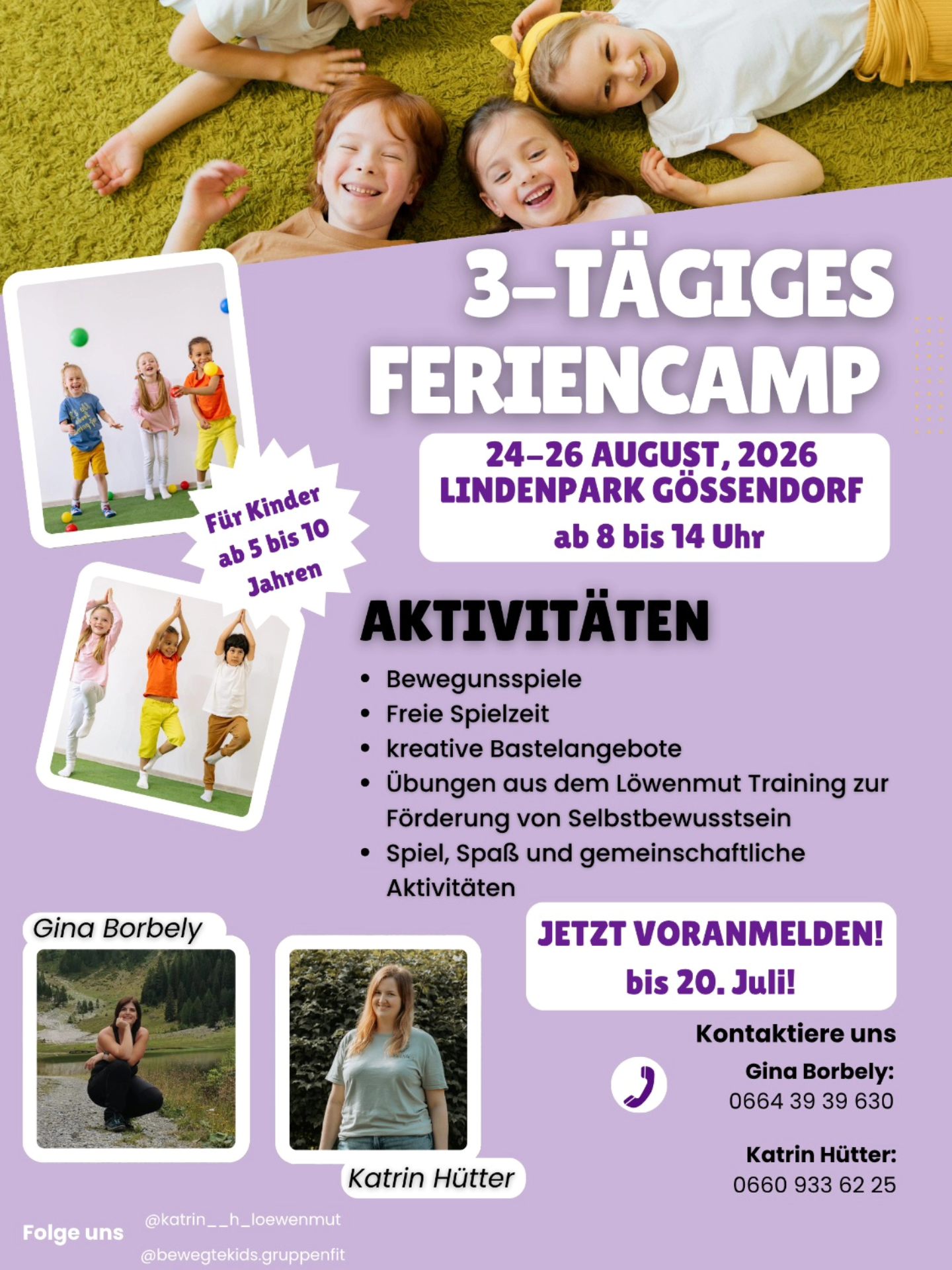 3-Tägiges Feriencamp im Lindenpark Gössendorf mit Bewegung, Spiel, Kreativität und jeder Menge Spaß