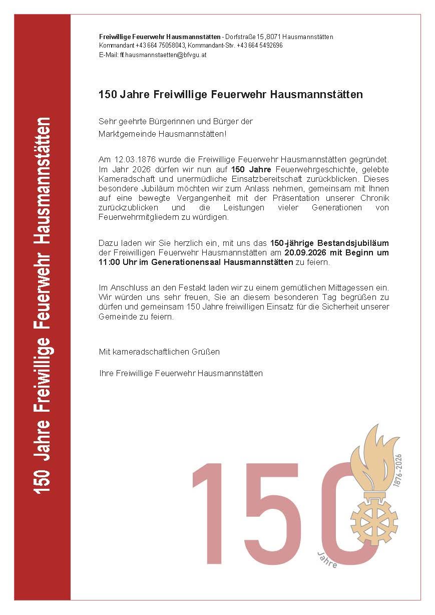 150 Jahre Freiwillige Feuerwehr Hausmannstätten