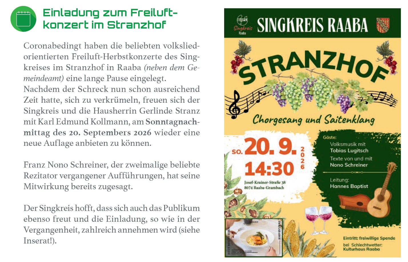 Freiluftkonzert des Singkreises Raaba im Stranzhof