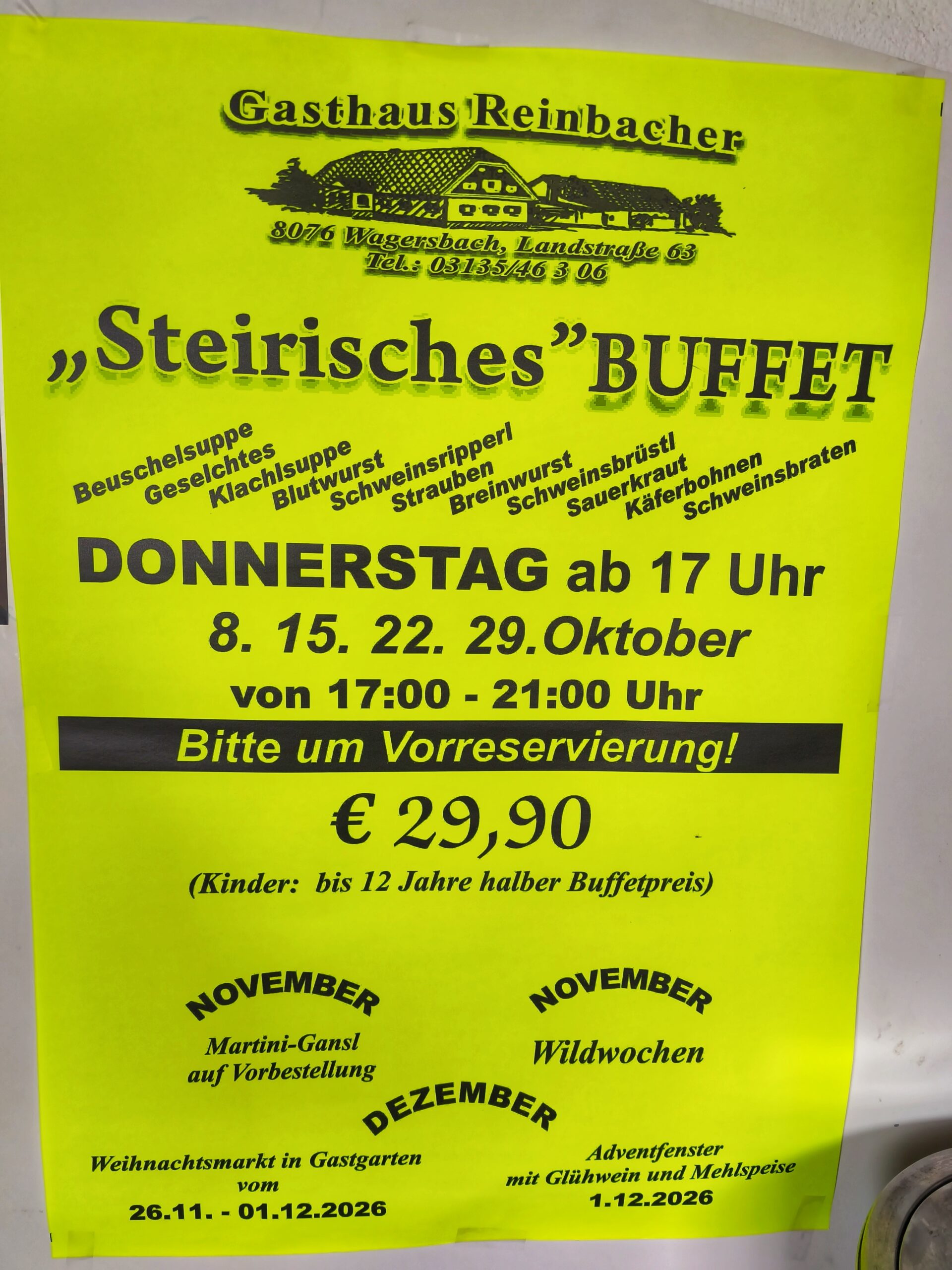 Steirische Schmankerl satt: Vier Buffet-Abende beim Reinbacher in Vasoldsberg